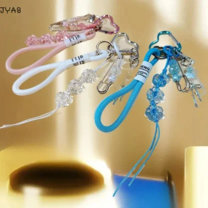 Pieza elegante cuerda roscada de color arcoíris llavero de cinco flores Diamante encanto para teléfono móvil detalles de bolsa MIU.