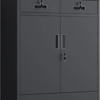 Gabinete de almacenamiento de metal con puertas cerraduras y 2 cajones, gabinetes de almacenamiento con cerradura y estante ajustable para oficina en casa