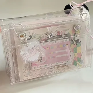 Nuevo Bolsa de almacenamiento transparente Simple Kawaii para niñas, bolsa de almacenamiento de 6 capas de PVC, papelería, estuche para lápices, tarjetero