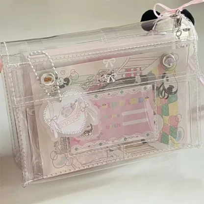 Nuevo Bolsa de almacenamiento transparente Simple Kawaii para niñas, bolsa de almacenamiento de 6 capas de PVC, papelería, estuche para lápices, tarjetero