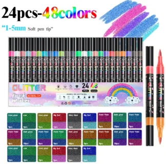 Rotuladores acrílicos con purpurina, 24/48 colores, bolígrafos de pintura brillantes y brillantes para pintura en roca, piedra, cerámica, vidrio, madera, tela, álbum de recortes