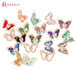 Pendientes de mariposa de latón y circón de Color dorado de 18K de alta calidad, alfileres de joyería, accesorios de bricolaje