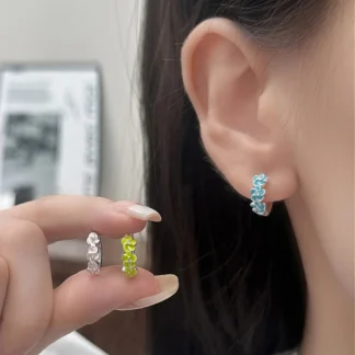 Pendientes de aro de flor esmaltados elegantes minimalistas de Plata de Ley 925 para mujer, accesorios de joyería fina de plantas bonitas en verano