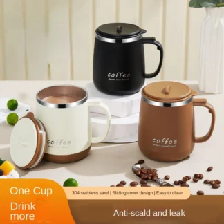 Tazas de agua para oficina y negocios, tazas de acero inoxidable con filtros de té, tazas de café con mango de plástico antiquemaduras de doble capa, nuevas