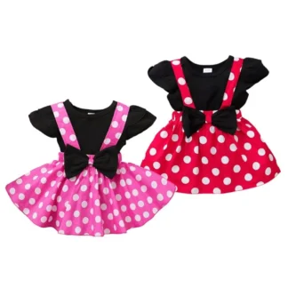 Conjunto de vestido bonito de verano para niñas pequeñas, camiseta negra de manga corta + falda con tirantes de lunares, ropa de fiesta para niñas de 1 a 5 años, 2 uds.