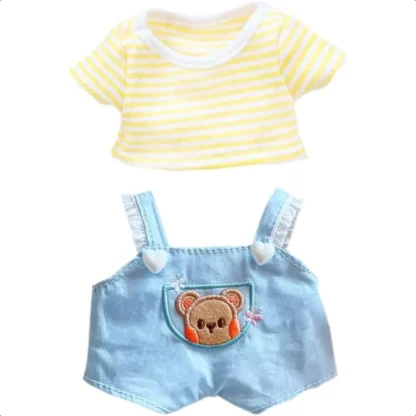 Niannyyhouse 20cm ropa de muñeca de peluche mono de oso camiseta a rayas ropa de muñeca Kpop amarillo