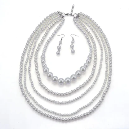 2025 nuevo multicapa blanco perlas de imitación Collar grande gargantilla collar pendientes conjuntos de joyería de mujer Collar de cuentas de declaración india