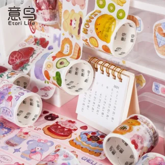 Cinta de Papel Kawaii para manualidades, serie de dibujos animados, oso, conejo, pastel, álbum de cuenta de mano, diario, papelería para estudiantes, pegatinas decorativas