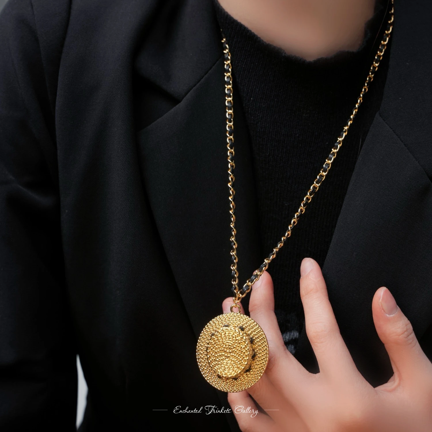 YAJUNIEL-collar con colgante de sombrero Vintage chapado en oro auténtico de 24K para mujer, abalorio Retro hipoalergénico, regalos de joyería llamativos