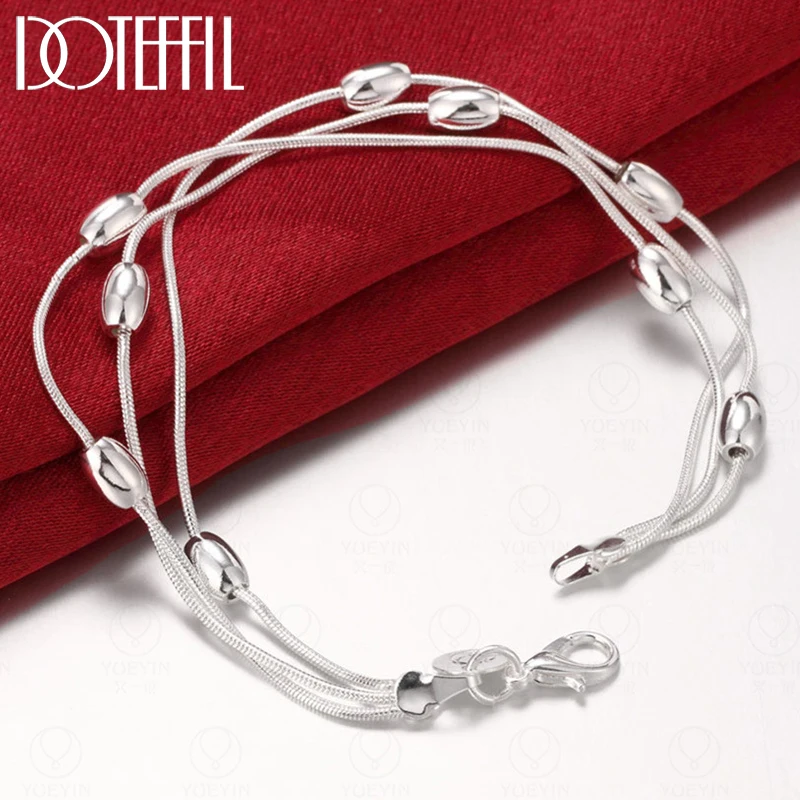 DOTEFFIL-pulsera de cadena de tres serpientes para mujer, de Plata de Ley 925, cuentas lisas, joyería de moda para fiesta de compromiso y boda