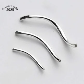 4 Uds. Conector de plata sólida 925 auténtica, cuentas de tubo largo de plata curvada, pulsera, collar, accesorios para hacer joyas