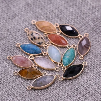 Dijes de ágatas de cristal facetadas de piedra Natural, jaspes dálmatas, colgante de conector de 2 agujeros para fabricación de joyería, collar de pendientes DIY