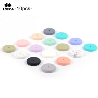 LOFCA-Cuentas redondas de silicona sin BPA para bebé, abalorios de disco para mordedores, para joyería, soporte para pezones, accesorios para bebé, 10 Uds.