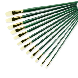 Juego de pinceles con mango de poste largo verde, 6 piezas, con forma ovalada, Cerdas de cerdo, pelo, pluma hecha a mano, pincel de aceite, arte de pintura acrílica
