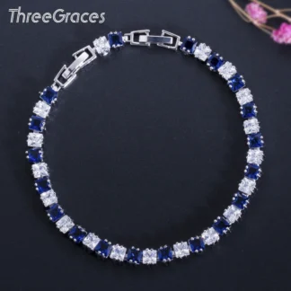 ThreeGraces-pulsera con piedras de circonita cúbica para mujer, brazalete con cristales pavimentados, Color oro blanco, rojo, azul, negro y verde, estilo tenis, BR006