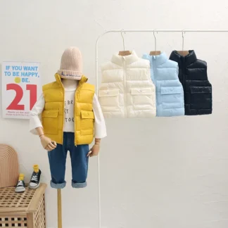Chaqueta de plumón chaleco otoño e invierno versión coreana niños y niñas más abrigo cálido de terciopelo sin mangas ropa de moda para niños