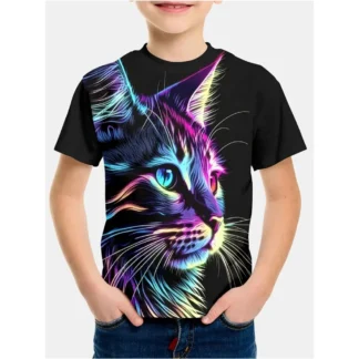 Ropa para niños, Tops de manga corta de verano, camisetas con estampado 3D de gato fresco, moda para actividades al aire libre, estilo callejero, ropa para niños