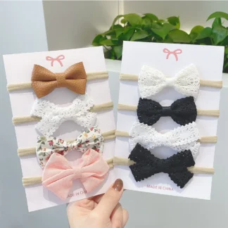 3/4 unids/set de diadema con lazo estampado de encaje para niños y niñas, diadema para bebé recién nacido, banda elástica para el cabello de nailon, accesorios para el cabello, regalo