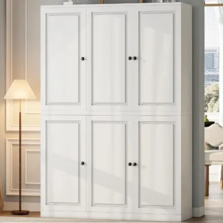 Gabinete de almacenamiento para despensa de cocina, 47,2 pulgadas de ancho x 69 pulgadas de alto, 6 puertas, almacenamiento grande, despensa moderna para alimentos con 8 estantes y estante para puerta, Cupboa