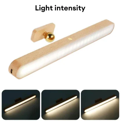 Barra de luz de pared LED Base magnética Pantalla de madera Luz frontal 360 °   Lámpara de noche con control táctil y luz nocturna con carga USB giratoria