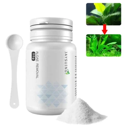 Agente de eliminación de algas con cuchara, eliminador de musgo para acuario, peceras, limpiador de estanque, destructores de lodos, limpiador de características de agua, 50g