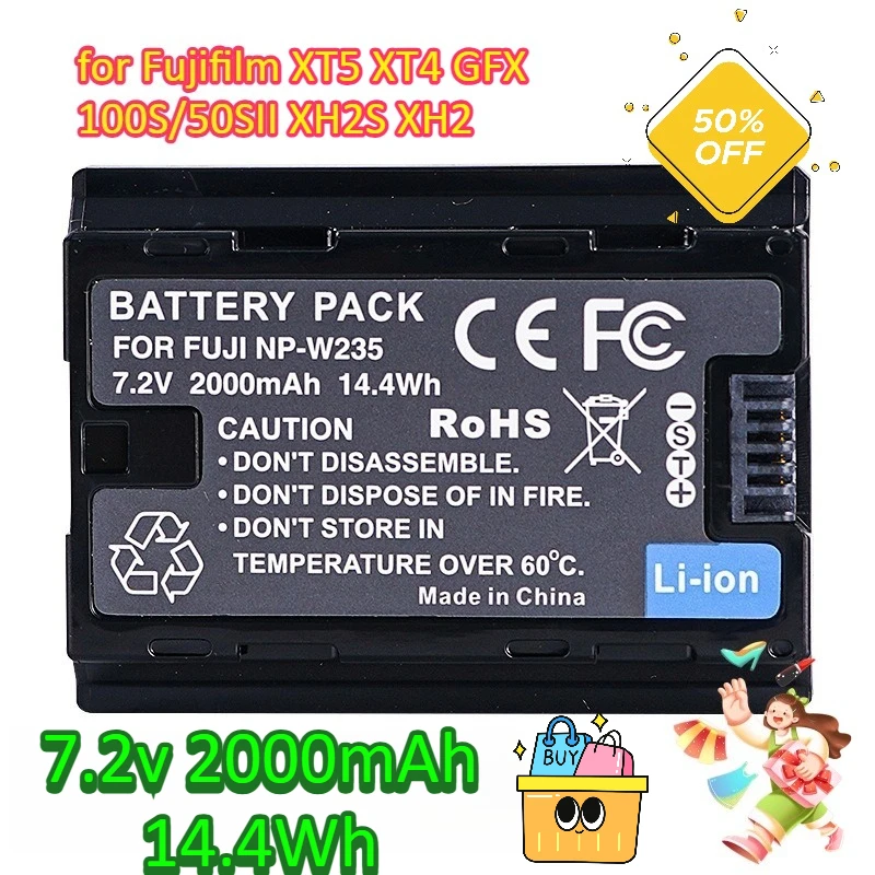 Batería de cámara NP-W235 de 7,2 V, 2000MAH, para Fujifilm XT5 XT4 GFX 100S/50SII XH2S XH2