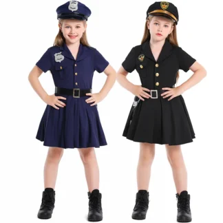 Vestidos de niña Disfraces de Halloween Cosplay Uniformes de policía para niños Vestido Gorra Cinturón Esposas Conjunto de 4 piezas Vestido de fiesta de carnaval
