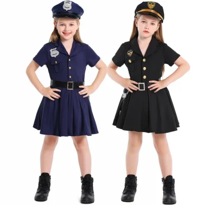 Vestidos de niña Disfraces de Halloween Cosplay Uniformes de policía para niños Vestido Gorra Cinturón Esposas Conjunto de 4 piezas Vestido de fiesta de carnaval