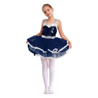 Vestido tutú de Ballet para niñas, vestido de baile latino de Jazz, lentejuelas brillantes, sin mangas, vestidos de bloques de Color, disfraz de escenario actuación