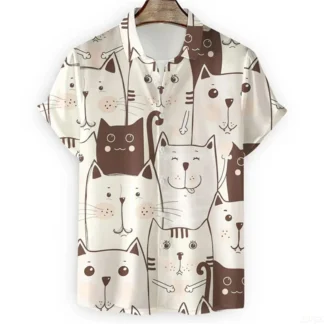 Camisa con estampado de gato de dibujos animados Kawaii en 3d para hombre, diseños geniales, camisas hawaianas con botones de manga corta, Tops de playa para vacaciones, blusa