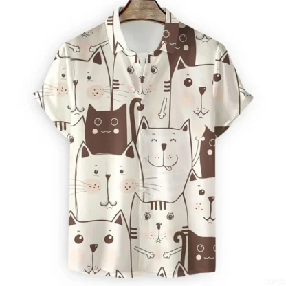 Camisa con estampado de gato de dibujos animados Kawaii en 3d para hombre, diseños geniales, camisas hawaianas con botones de manga corta, Tops de playa para vacaciones, blusa
