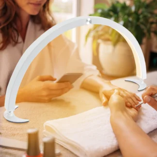 Lámpara de escritorio plegable de 28 pulgadas con luz de media luna, atenuación infinita para decoración de uñas, spas faciales, cuidado de la piel 360 ° Fundamentos ajustables