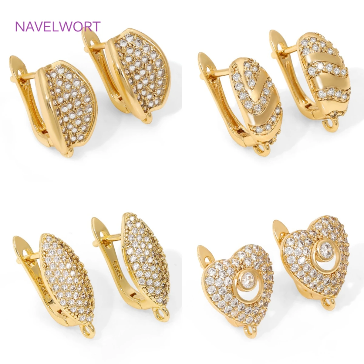 Sujetadores de aros de latón chapado en oro de 18 quilates, accesorios de pendientes de circón con incrustaciones, accesorios para pendientes, suministros de joyería DIY