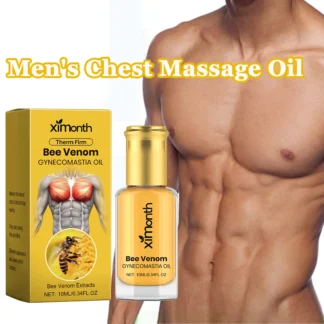 Aceite de masaje de pecho para hombre, veneno de abeja, cuidado nutritivo reafirmante para el contorno del pecho, aceite elástico, cuidado de la piel del pecho para hombre