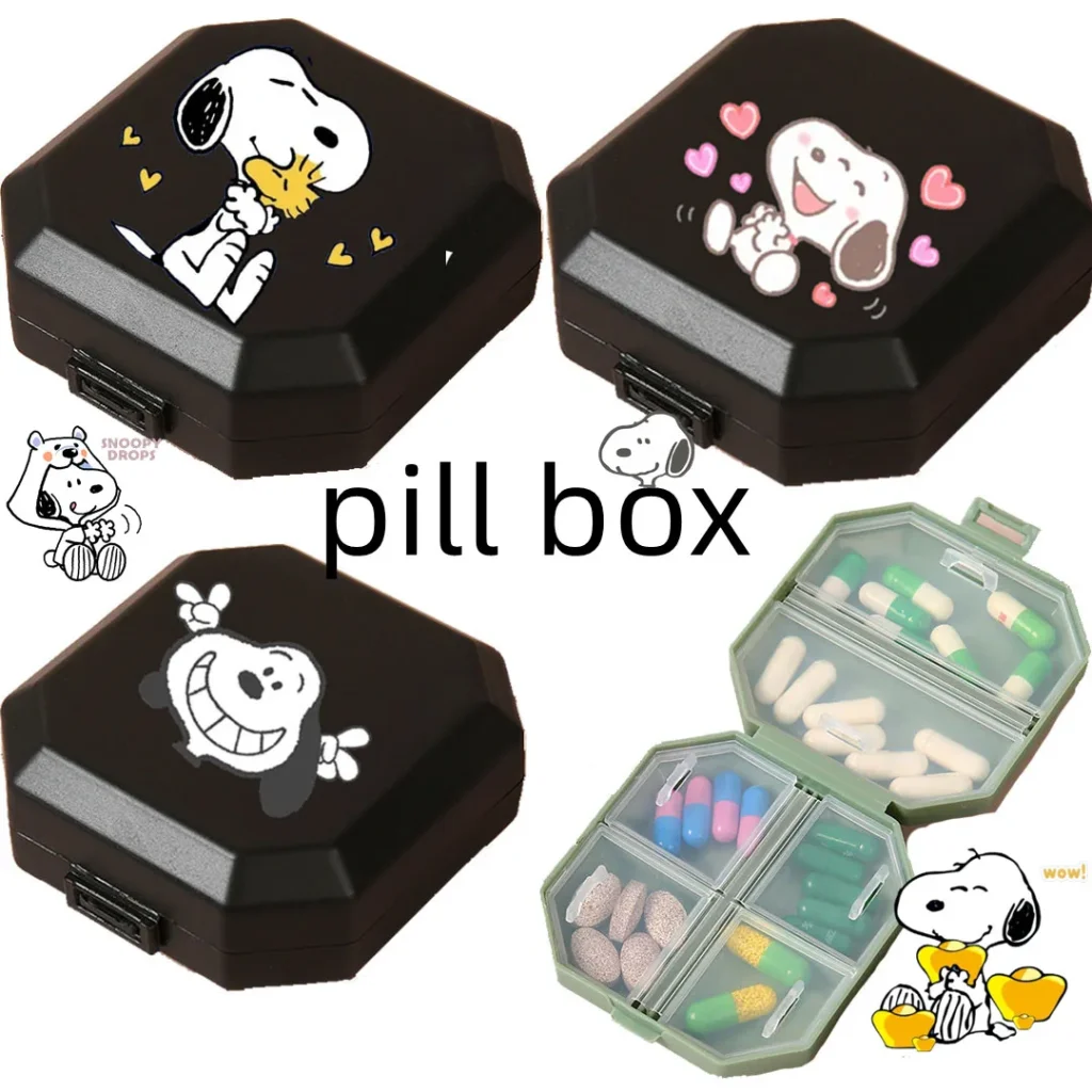 Caja de pastillas Snoopy Kawaii, Mini almacenamiento de viaje de dibujos animados, joyería, accesorios exquisitos, caramelo portátil para niña, regalo de cumpleaños para estudiante