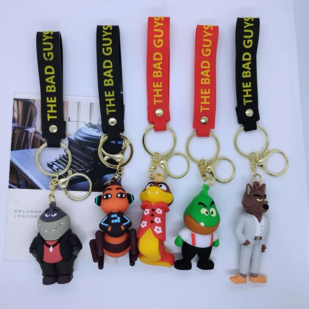 LLavero de la serie Bad Guyes, películas populares, lobo, estacas de Foxington, llavero de coche, modelo de dinosaurio, decoración de mochila, divertido regalo de cumpleaños