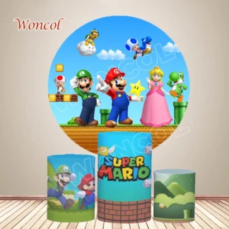 Cubierta redonda de Super Mario, fondo de princesa melocotón, cubierta de cilindro de Super Mario, Luigi, decoración de cumpleaños para niño, accesorio para sesión fotográfica