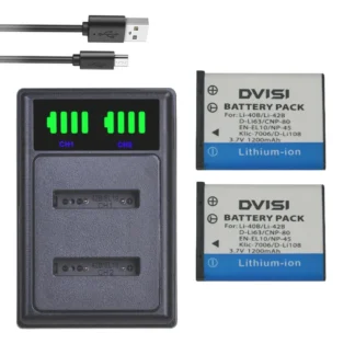 DVISI Li-40B Li 40B 42B batería de repuesto cargador LCD USB Dual para Nikon EN-EL10 D-Li63 D-Li108 NP-80 CNP80 KLIC-7006 np-45