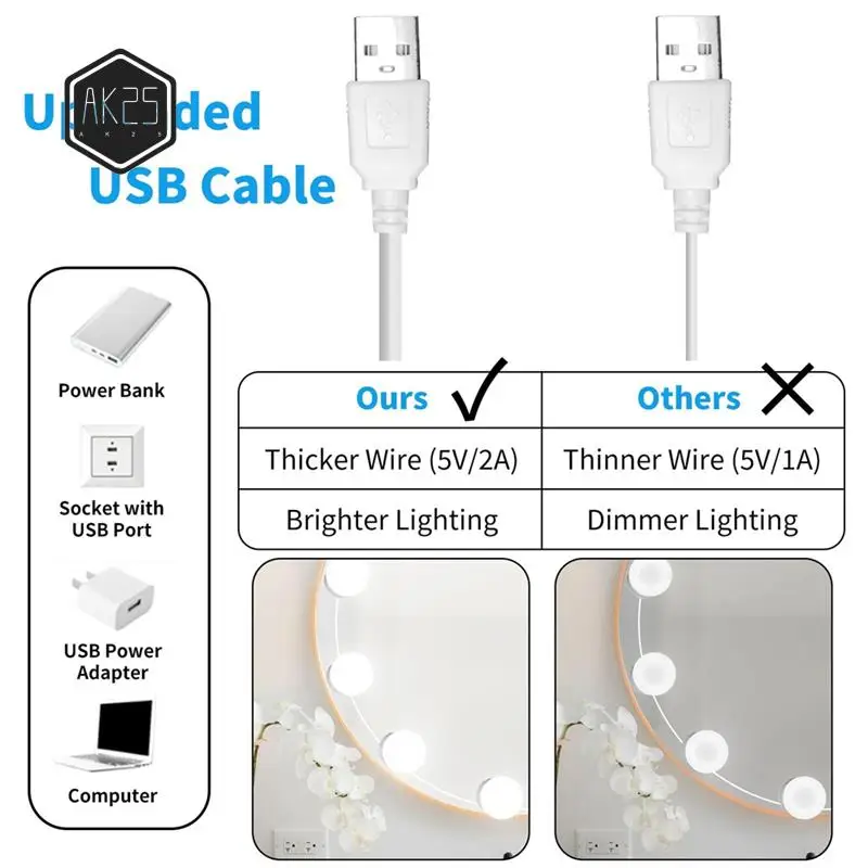 Luces de espejo de tocador AK25-LED con 14 bombillas regulables, 10 niveles de brillo ajustables, para escritorio de maquillaje, baño, vestidor