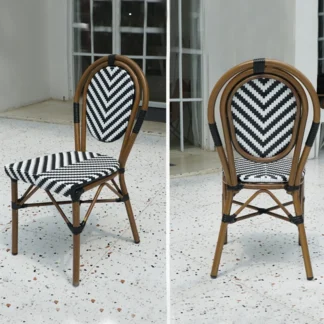 Silla apilable de ratán, silla de bistró de cafetería francesa, muebles de jardín al aire libre, restaurante, comedor, silla de jardín ات