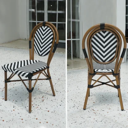 Silla apilable de ratán, silla de bistró de cafetería francesa, muebles de jardín al aire libre, restaurante, comedor, silla de jardín ات