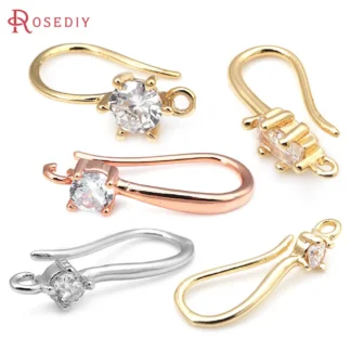 Ganchos para pendientes redondos de latón de Color dorado de 18 quilates con circonita, suministros de joyería Diy de alta calidad, accesorios para pendientes para mujer