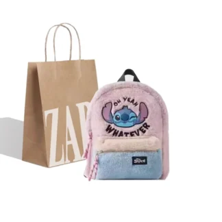 Disney nuevo bolso escolar de felpa de punto de dibujos animados para niños, minimochila con franjas de diferente Color a la moda para guardería