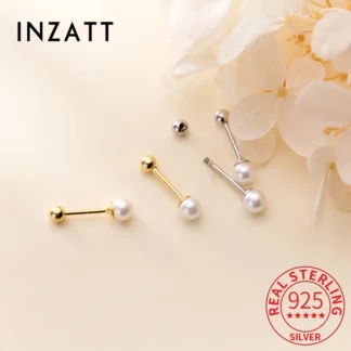 INZATT Plata de Ley 925 auténtica tornillo de cuentas de perlas de 3/4mm pendiente de tuerca de 18K para mujer joyería fina bonita accesorios minimalistas
