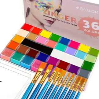 Pintura facial y corporal de 36 colores + pincel, juego de paleta de pintura facial en crema grande, adecuado para Halloween y fiestas navideñas, maquillaje de disfraz de efecto especial
