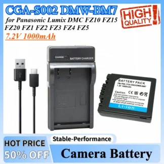 7,2 V 1000mAh CGA-S002 DMW-BM7 CGA S002 S002E S002A batería + cargador para Panasonic Lumix DMC FZ10 FZ15 FZ20 FZ1 FZ2 FZ3 FZ4 FZ5
