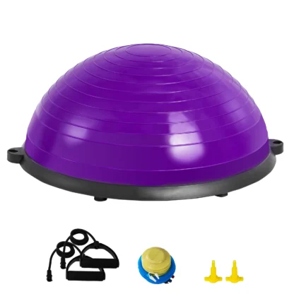 VEVOR Entrenador de Pelota de Medio Ejercicio, Entrenador de Pelota de Equilibrio de 620 x 215 mm de 300 kg con Bandas de Resistencia y Bomba de Pie, para Gimnasio en Casa de Cuerpo Completo, Morado