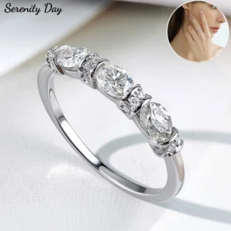 Serenity, anillos de fila de moissanita de Color D de corte ovalado de 3x4mm para mujer, boda, novia, 100%, anillos de eternidad de plata esterlina S925, joyería