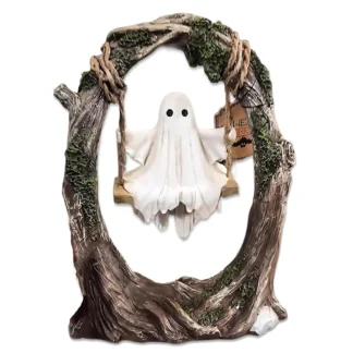 ABKS-estatuilla de Halloween, bonito fantasma espeluznante en árbol, estatua oscilante, decoración encantadora para estantería de escritorio
