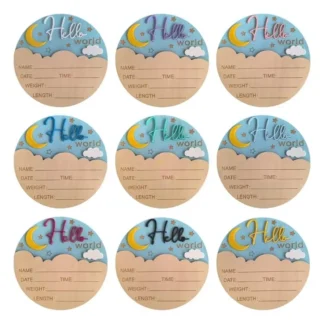 Madera Baby Welcome Sign Hospital Decoración guardería con Diseño luna